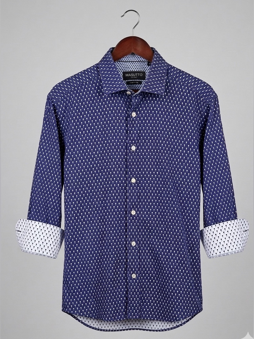 Masutto Italian Design Casual Button-Down Shirt With Unique Wine Glass Design